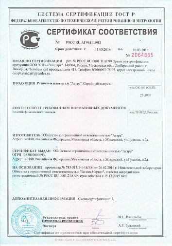 Сертификат соответствия на резиновую крошку